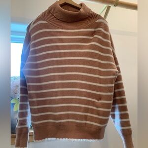 Dreamers Brown and White Striped Turtleneck Sweater